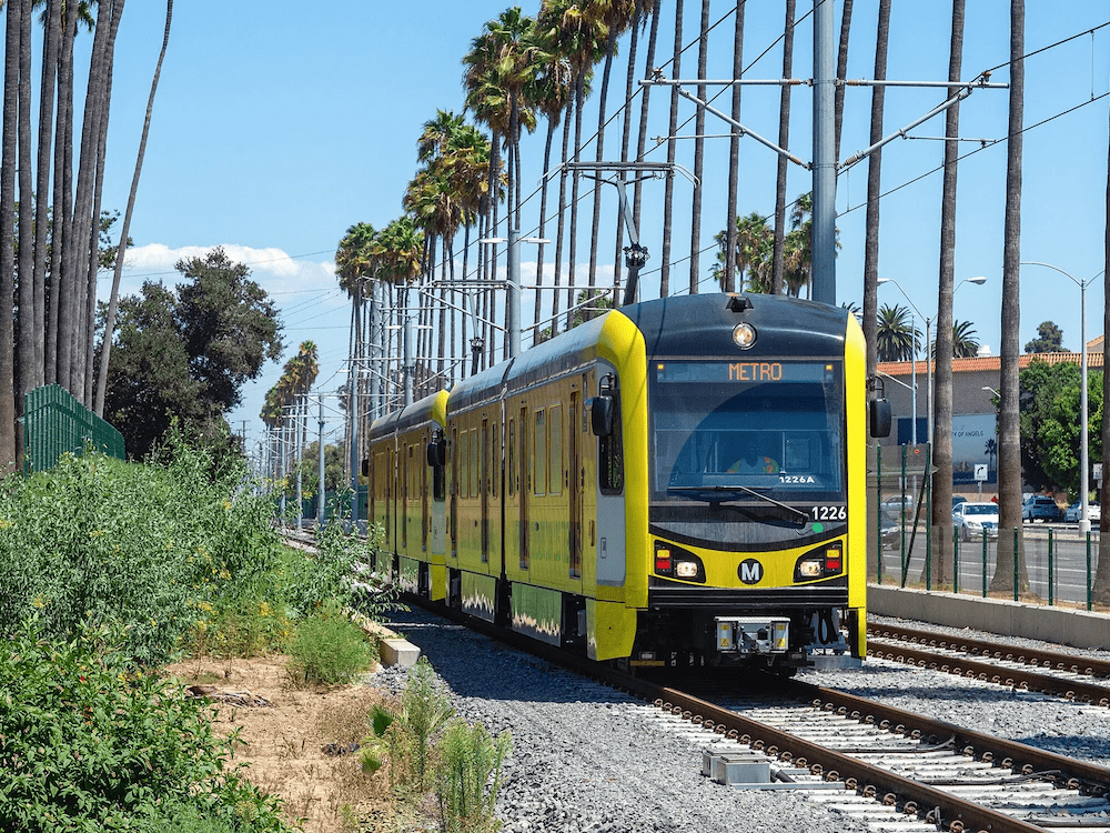 A photograph of the Metro K line light rail train on the track in Los Angeles